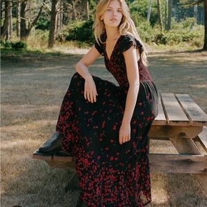 NWT Christy Dawn The Bodie Maxi Dress in Night Lily Black/ Red Size S